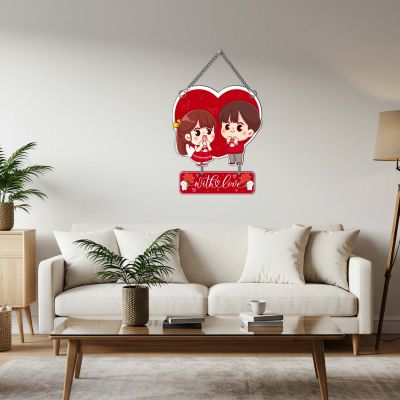 GIFTMEBAZAR Cute Couple Wall Hanging Decoration with Love Romantic Anime Style Home Decor Valentine Gift for Partner Gift For Wife Husband, Girlfriend Boyfriend Wall Art